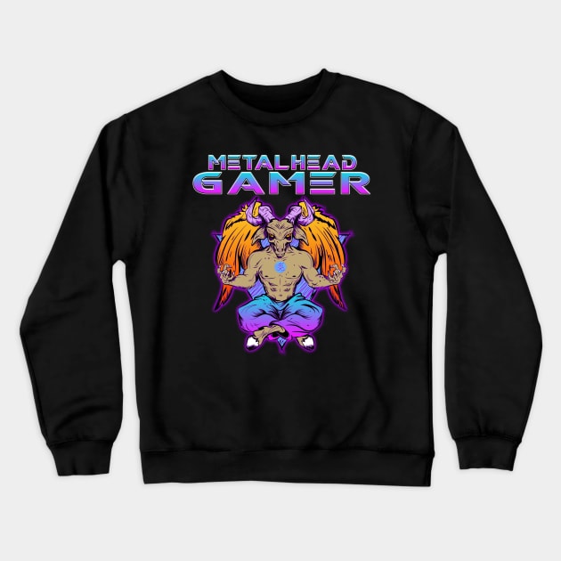 Metalhead Gamer Baphomet Meditate Blue Tone Crewneck Sweatshirt by Shawnsonart